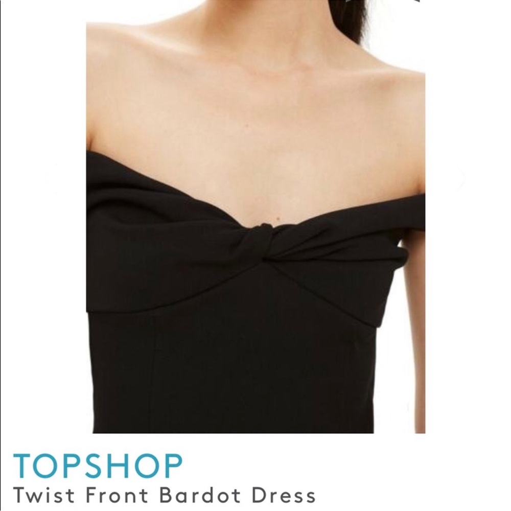 Topshop Twist Front Bardot Dress in Black
Size US 6